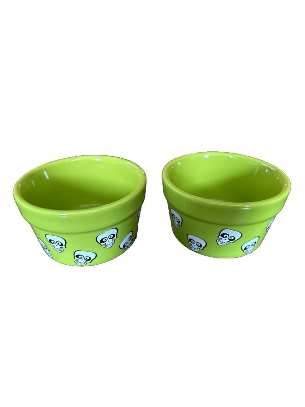 2-CELEBRATE IT SKULL Snack, Dipping or Pet Bowls-Halloween Candy Green Black